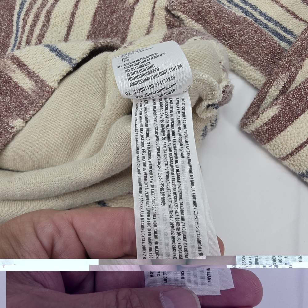 Hollister California Mens Baja Hoodie Small Burgundy Cream Striped Pullover - Picture 3 of 9
